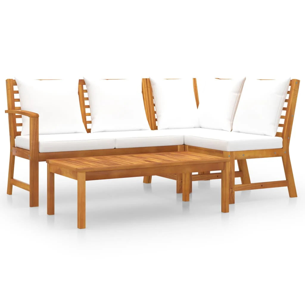 vidaXL 4 Piece Patio Lounge Set with Cushion Cream Solid Acacia Wood
