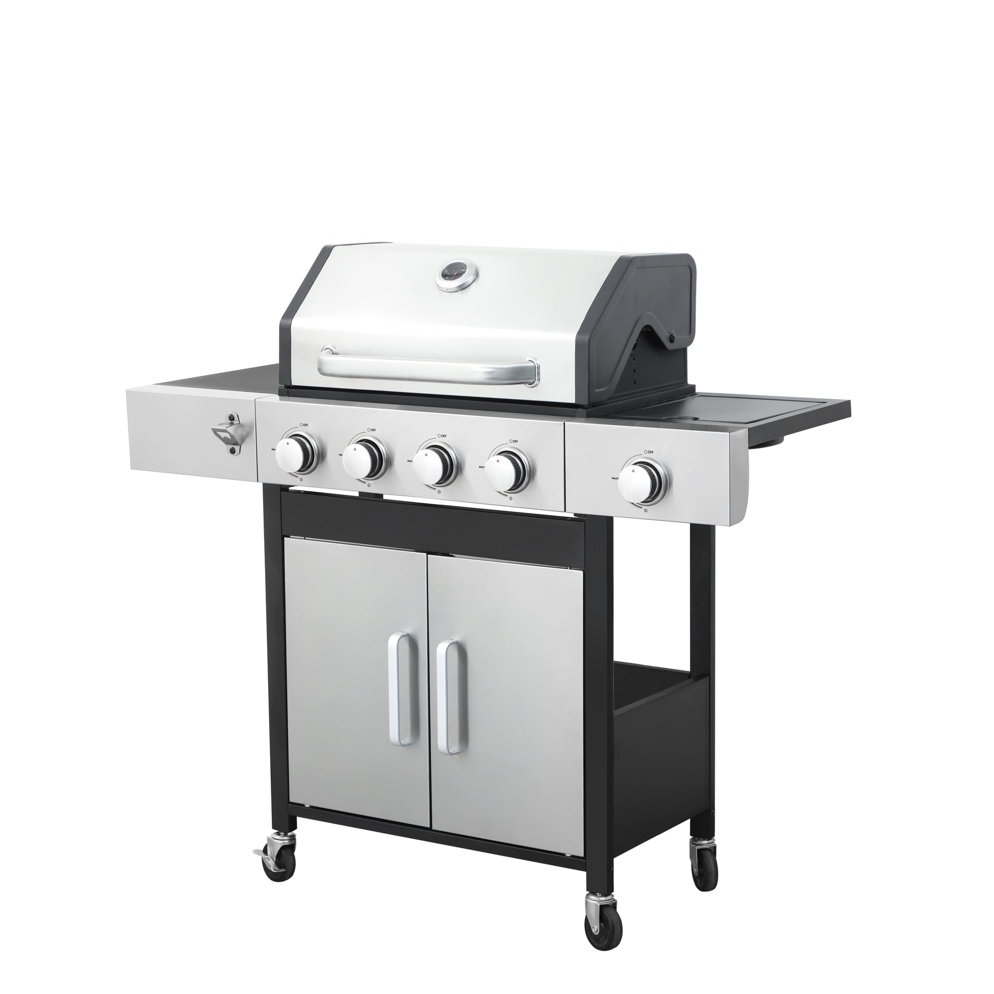 Kosynda 4-Burner Propane Gas BBQ Grill with Side Burner, 46790BTU Stainless Steel Grill Patio Garden Barbecue Grill for Outdoor Cooking, Silver