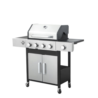 Kosynda 4-Burner Propane Gas BBQ Grill with Side Burner, 46790BTU Stainless Steel Grill Patio Garden Barbecue Grill for Outdoor Cooking, Silver