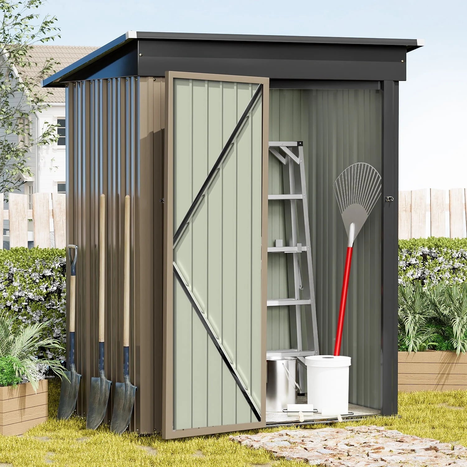 Devoko 5×3 ft.Patio Metal Shed, Lockable Garden Shed for Outdoor Backyard Patio Storage