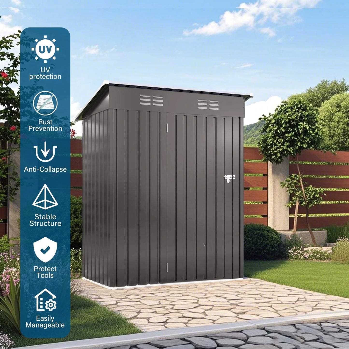 Outdoor Garden Tool Storage Shed, Seizeen All-Weather Metal Sheds with Lockable Door & Vents, 5 x 3Ft Outdoor Storage for Backyard Garden Patio, Gray