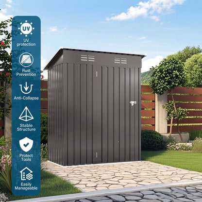 Outdoor Garden Tool Storage Shed, Seizeen All-Weather Metal Sheds with Lockable Door & Vents, 5 x 3Ft Outdoor Storage for Backyard Garden Patio, Gray