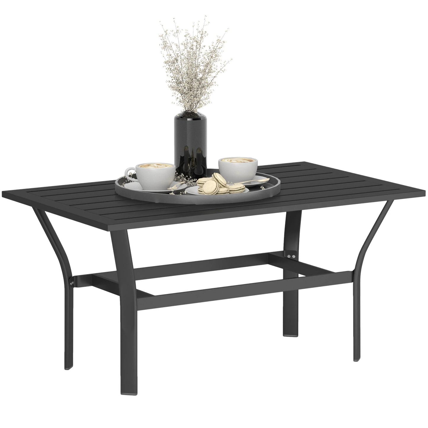 Outsunny Outdoor Coffee Table, All-Weather Rectangle Patio Coffee Table with Slatted Tabletop for Outside, Patio, Brown
