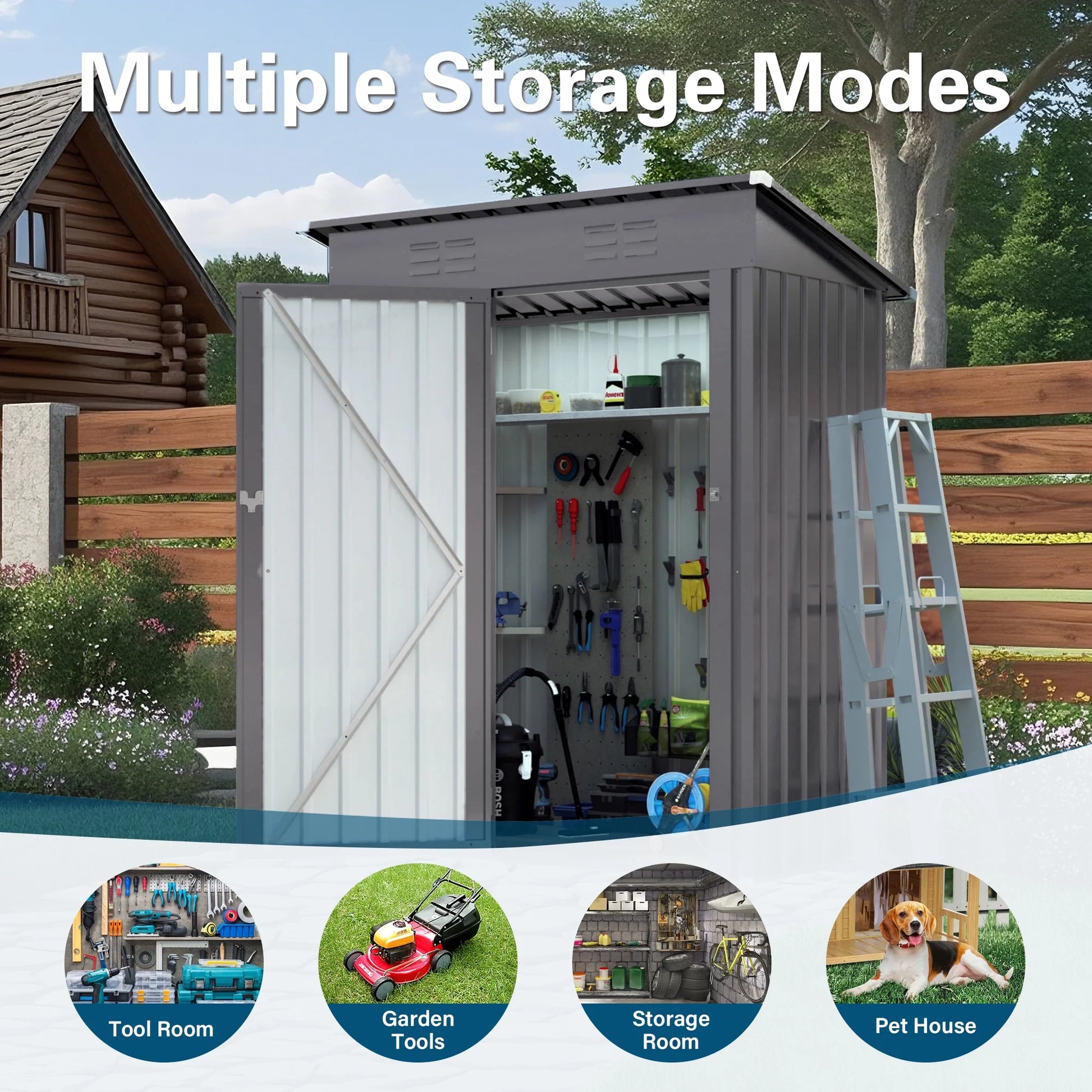 Outdoor Garden Tool Storage Shed, Seizeen All-Weather Metal Sheds with Lockable Door & Vents, 5 x 3Ft Outdoor Storage for Backyard Garden Patio, Gray