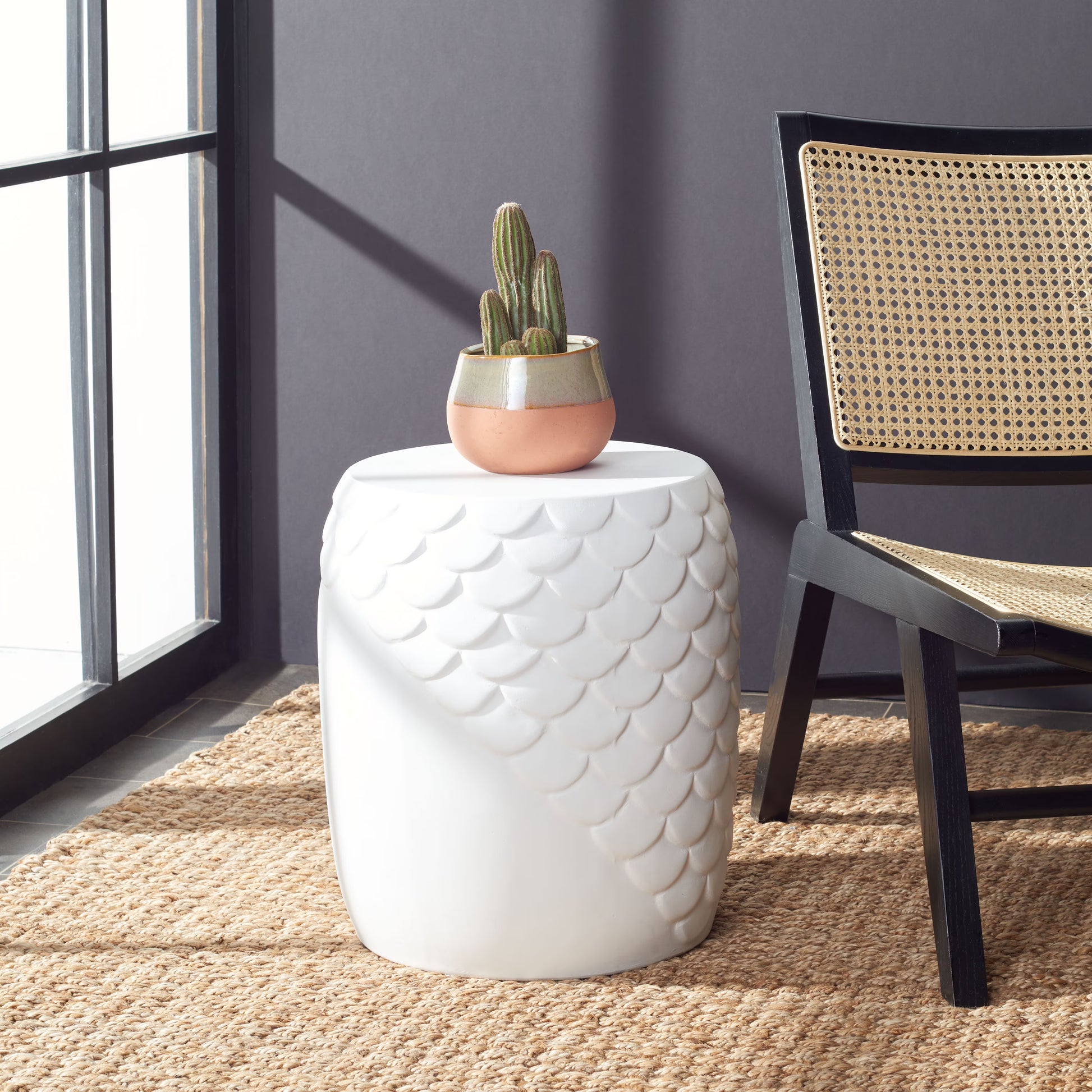 SAFAVIEH Julyvia Outdoor Patio Concrete Accent Stool, Dark Grey