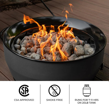 Outland Living Large Outdoor Propane Gas Fire Pit for Outside, 60,000 BTU/h, 24 inch with Lid - Modern Lake Country 800 Fire Bowl Firepit for Patio, Graphite Gray