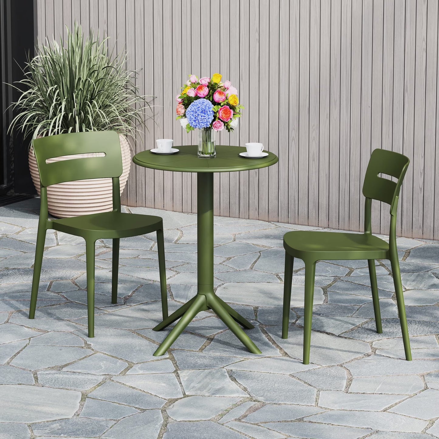 WestinTrends Playa 3-Piece Outdoor Resin Patio Bistro Set with Stackable Patio Dining Chairs, Black