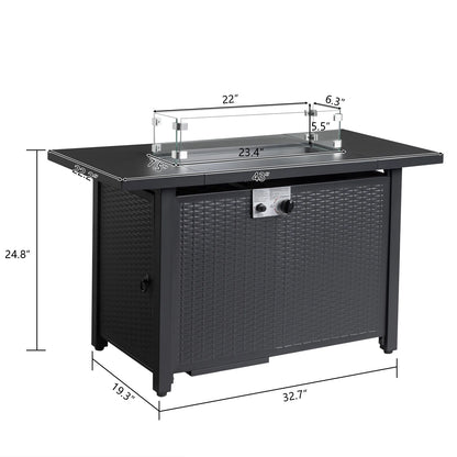 UBesGoo 43" Patio Gas Fire Pit Table, 50,000 BTU Auto-Ignition Fire Tables with Lid, Rain Cover for Outside Garden Backyard Deck Patio Black