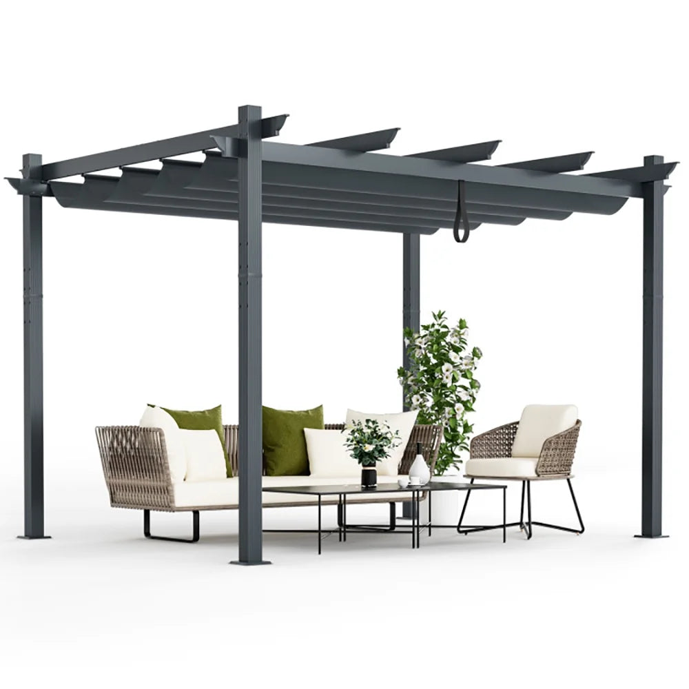 Topcobe 10 x 12 Feet Outdoor Aluminum Retractable Pergola Canopy Shelter Grape Trellis, Awnings for Patio Waterproof, Gray