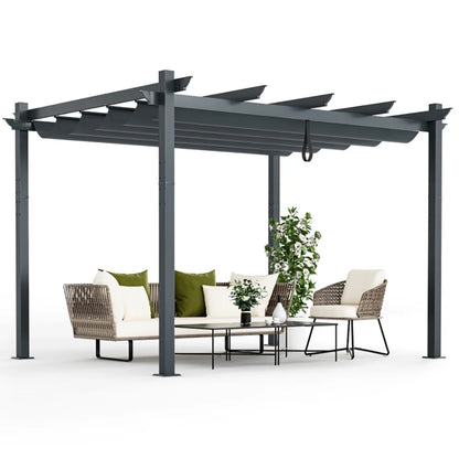 Topcobe 10 x 12 Feet Outdoor Aluminum Retractable Pergola Canopy Shelter Grape Trellis, Awnings for Patio Waterproof, Gray