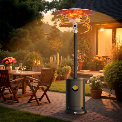 50000 BTU Propane Patio Heater with Overheating Protection System, Outdoor Heater with 20' Heating Radius and Wheels, Stainless Steel Flame Heater, Black