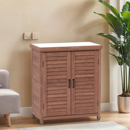 Funnil Outdoor Wooden Storage Cabinet & Potting Bench Table, Weather-Resistant Wooden Patio Furniture, Garden Workstation