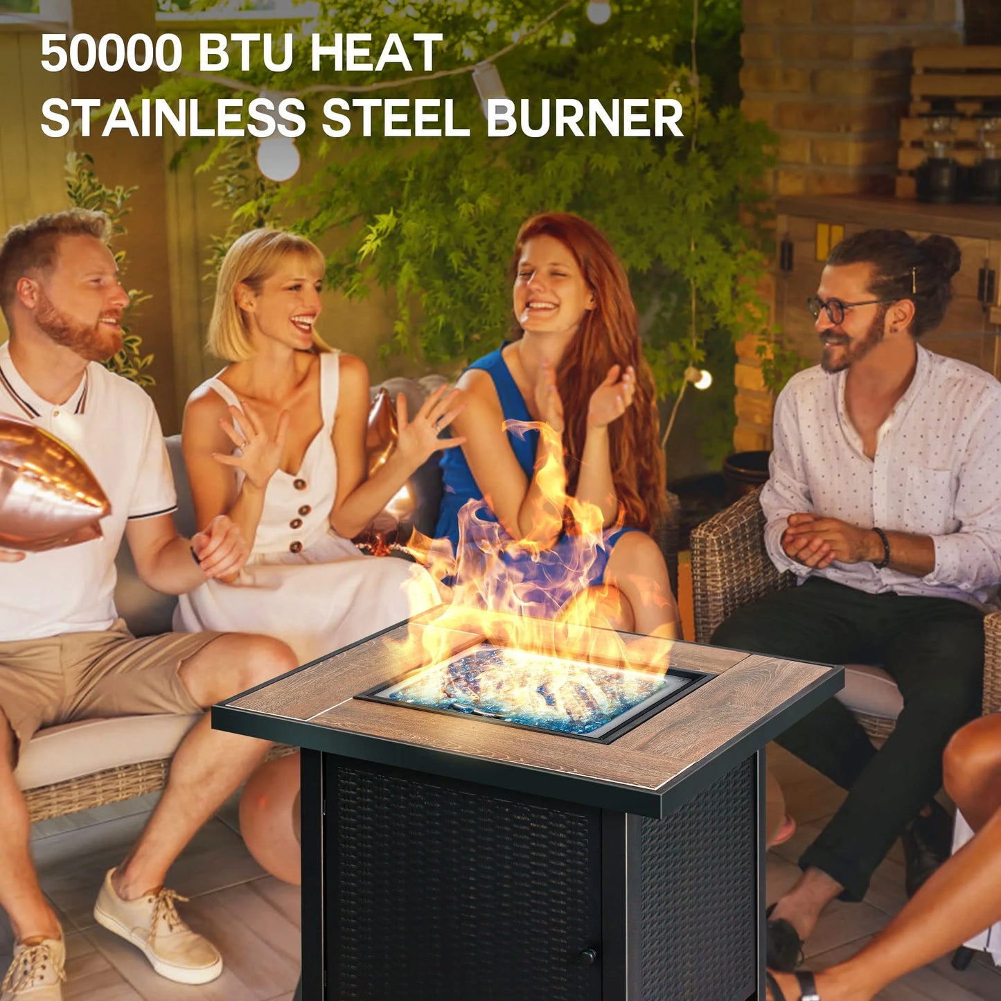 BALI OUTDOORS Propane Gas Fire Pit Table with Lid for Outside Backyard, Patio 50000 BTU 30 inch