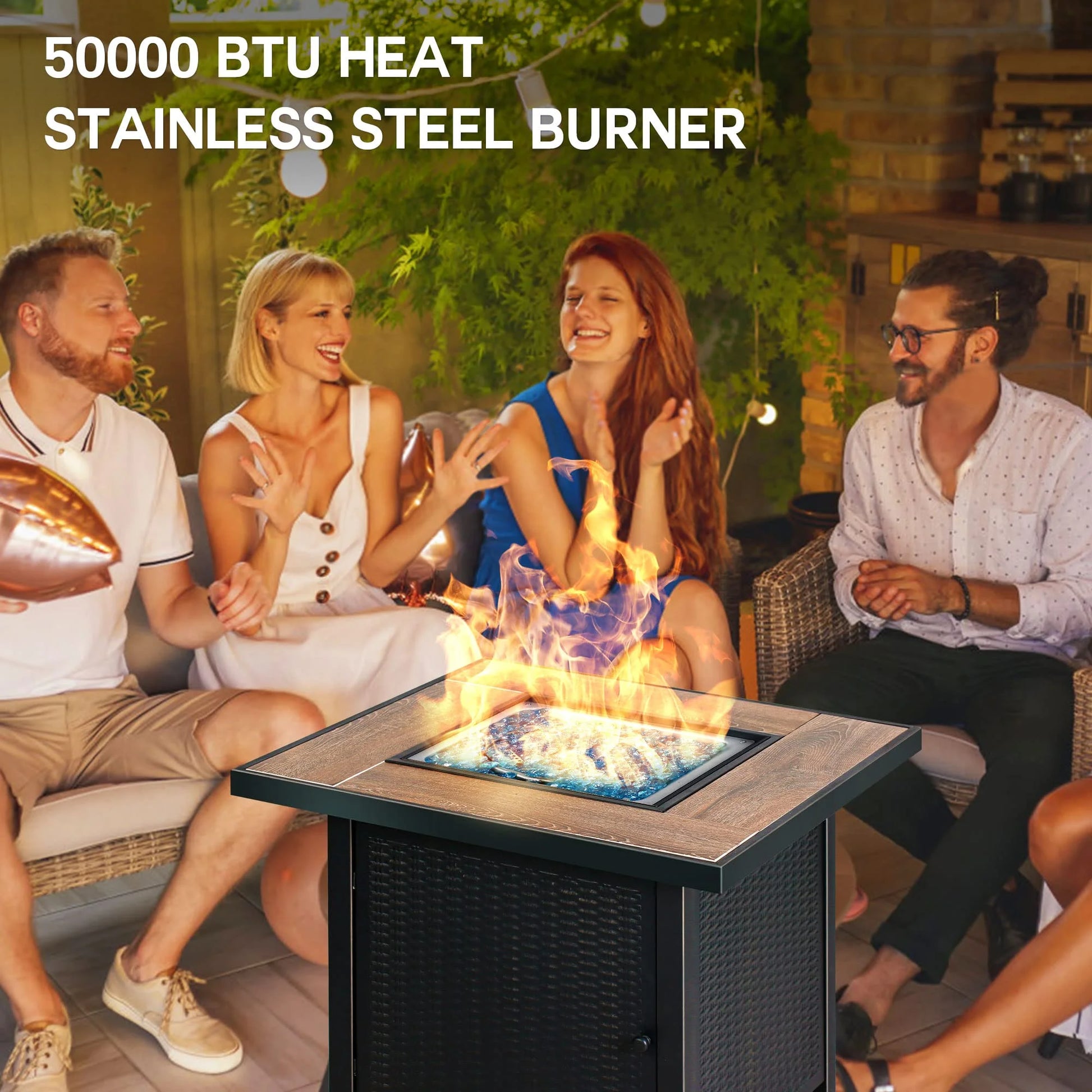 BALI OUTDOORS Propane Gas Fire Pit Table with Lid for Outside Backyard, Patio 50000 BTU 30 inch