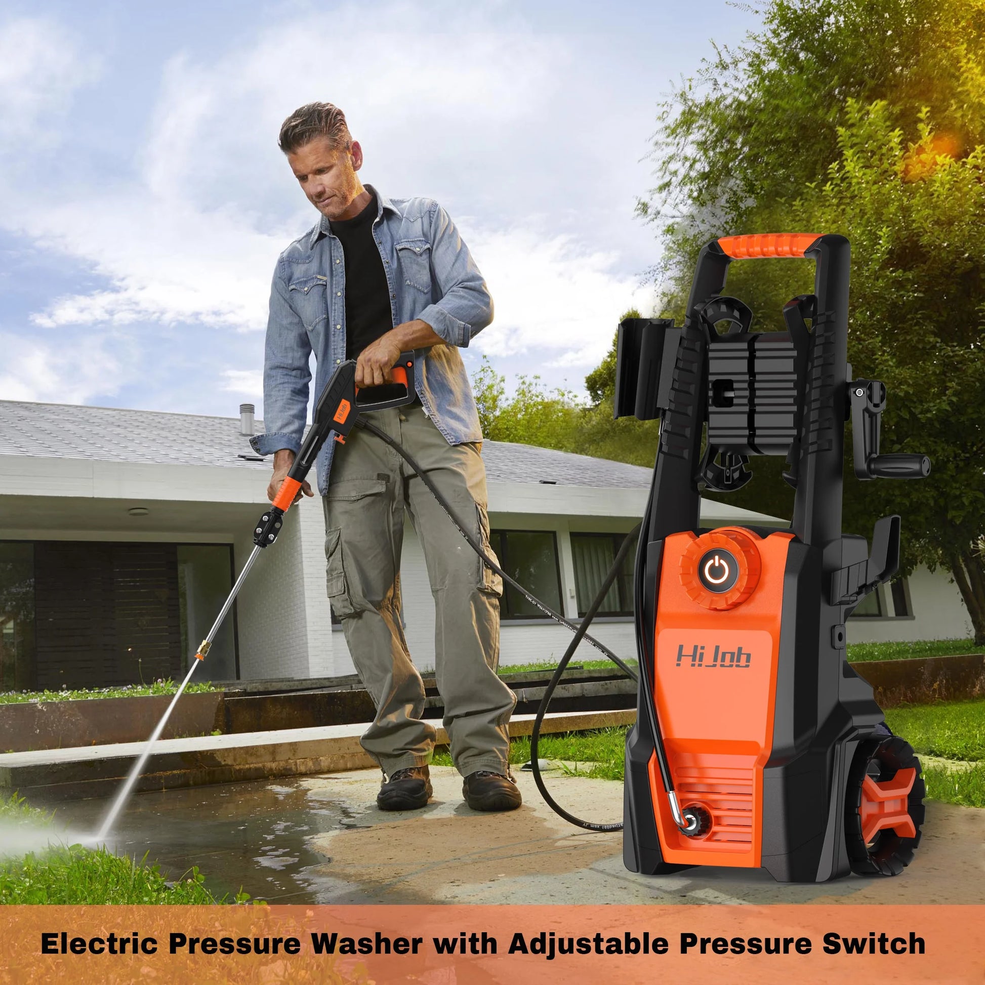 HIJOB Electric 4000 PSI High Power Water Washers Machine w/20 ft Hose, 4 Nozzles, Max. 2.6 GPM for Patios/Cars/Fences/Driveways