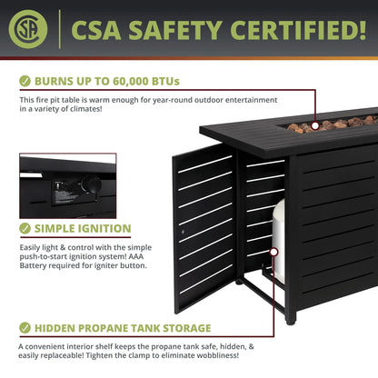 Kinger Home 42 inch Outdoor Propane Fire Pit Table for Patio, 50,000 BTU CSA Certified, Aluminum Frame, Lid, Weather Cover, Lava Rocks