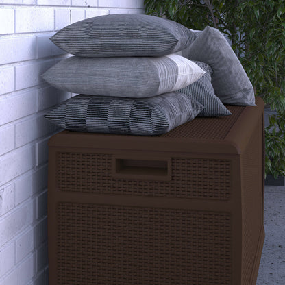 Merrick Lane Brown 120 Gallon Weather Resistant Outdoor Storage Box for Decks, Patios, Poolside and More