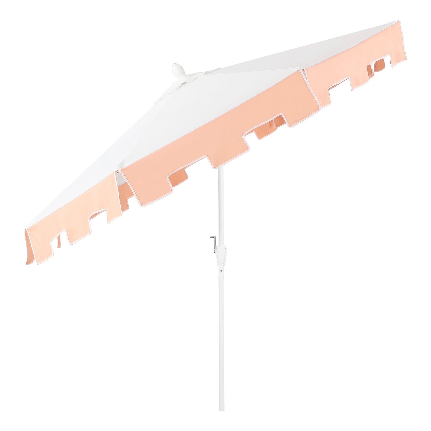 JONATHAN Y Baiona 9 ft. Market Patio Umbrella, Classic Mid-Century with UV Protection, Auto-Tilt, Crank and Wind Vent, White/Coral Pink