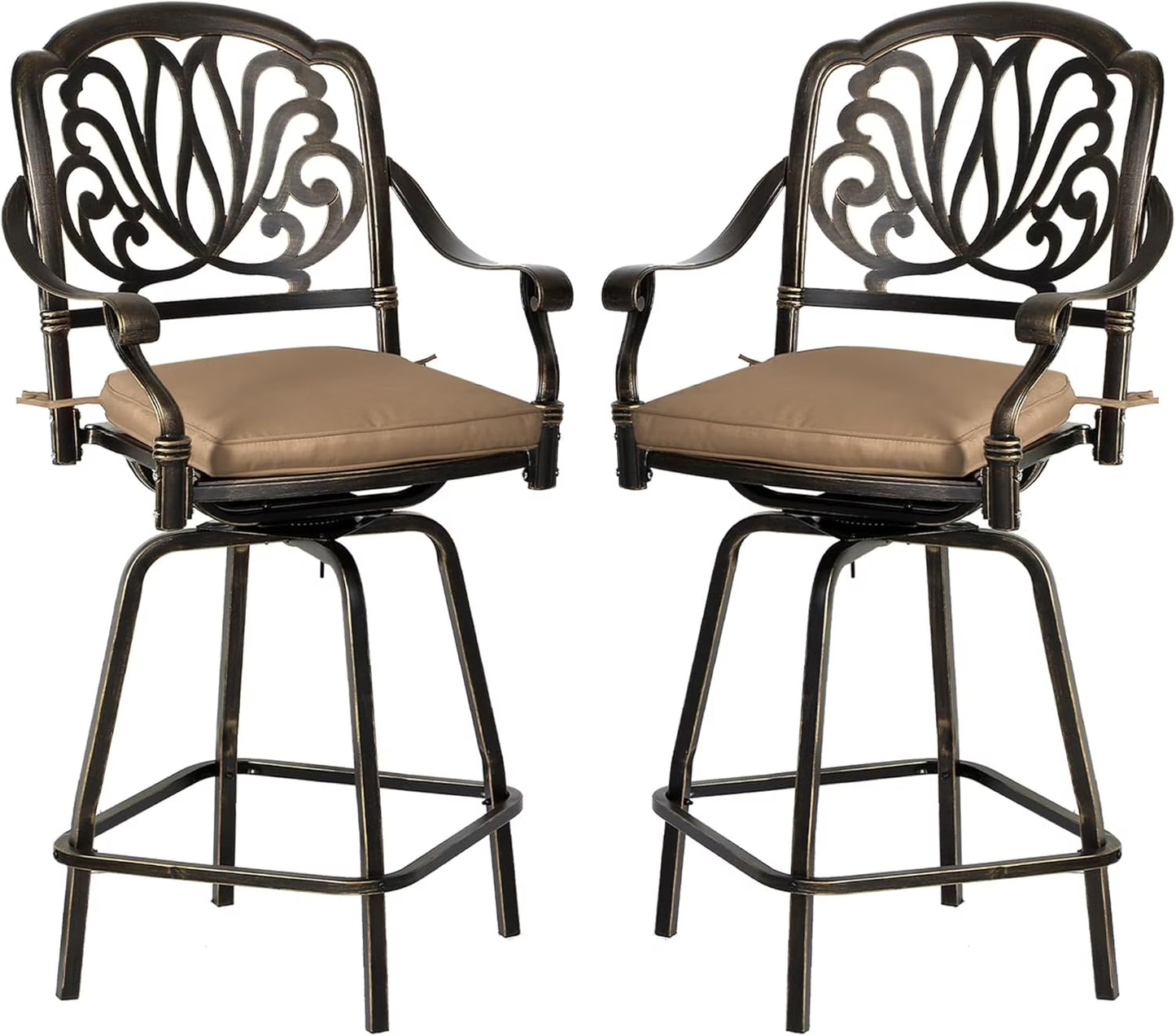 Magic Union Outdoor Cast Aluminum Swivel Bar Stools Set of 2, Patio Height Bartools Chairs, 2 Piece Patio High Dining Bistro Chairs for Garden Backyard (Without Cushion)