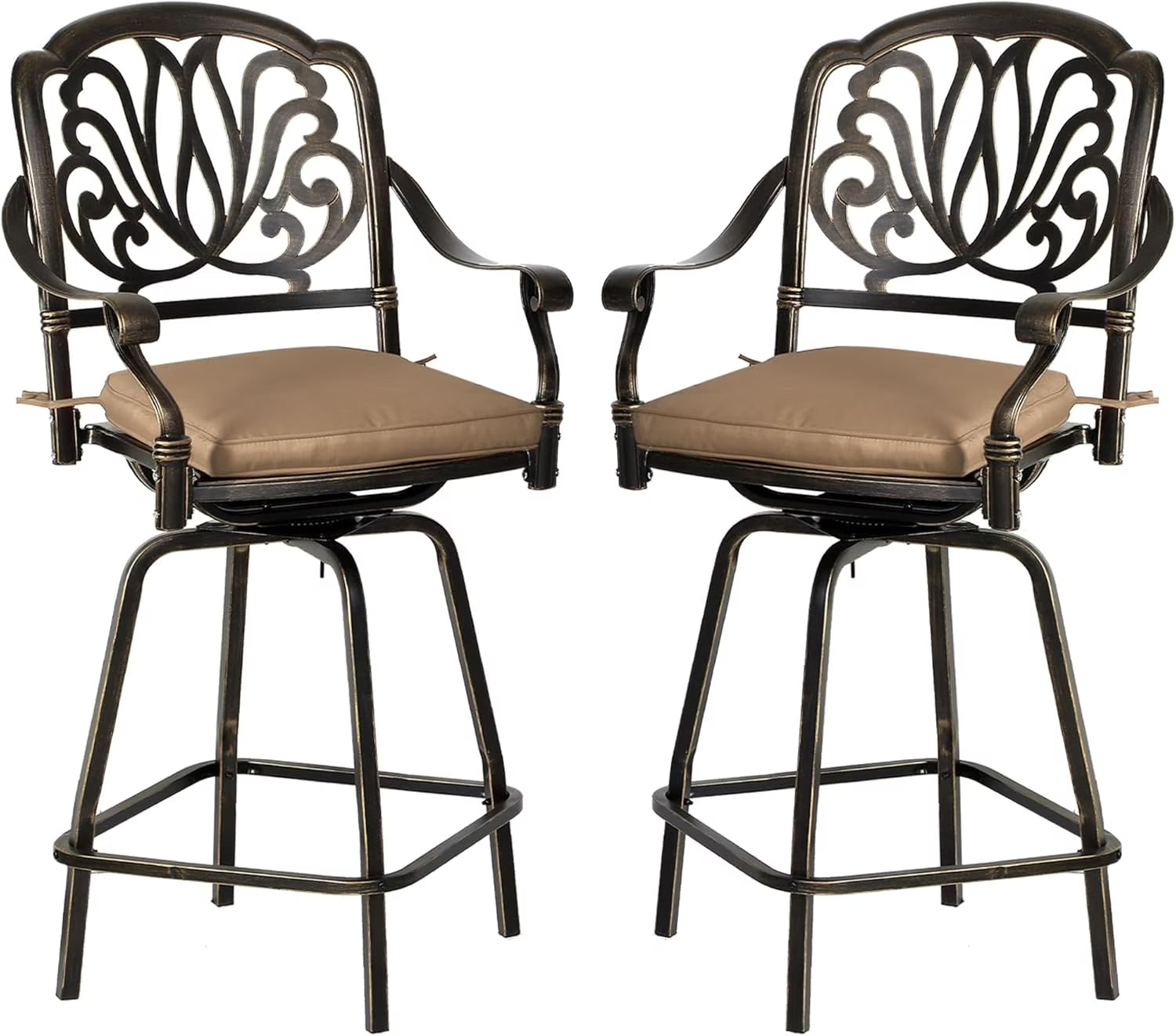Magic Union Outdoor Cast Aluminum Swivel Bar Stools Set of 2, Patio Height Bartools Chairs, 2 Piece Patio High Dining Bistro Chairs for Garden Backyard (Without Cushion)