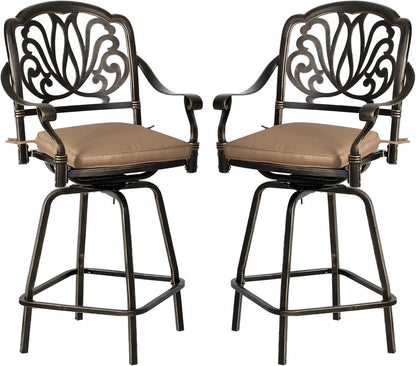 Magic Union Outdoor Cast Aluminum Swivel Bar Stools Set of 2, Patio Height Bartools Chairs, 2 Piece Patio High Dining Bistro Chairs for Garden Backyard (Without Cushion)