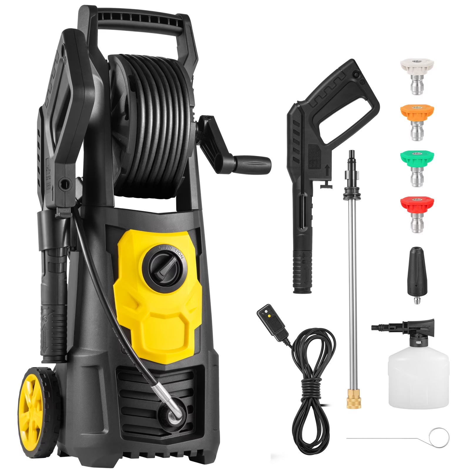 BENTISM Electric Pressure Washer, 2000 PSI 1.76 GPM 30 ft Hose & Reel, 5 Quick Connect Nozzles, Foam Cannon, Portable to Clean Patios, Cars, Fences, Driveways, ETL Listed