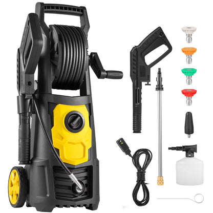 BENTISM Electric Pressure Washer, 2000 PSI 1.76 GPM 30 ft Hose & Reel, 5 Quick Connect Nozzles, Foam Cannon, Portable to Clean Patios, Cars, Fences, Driveways, ETL Listed