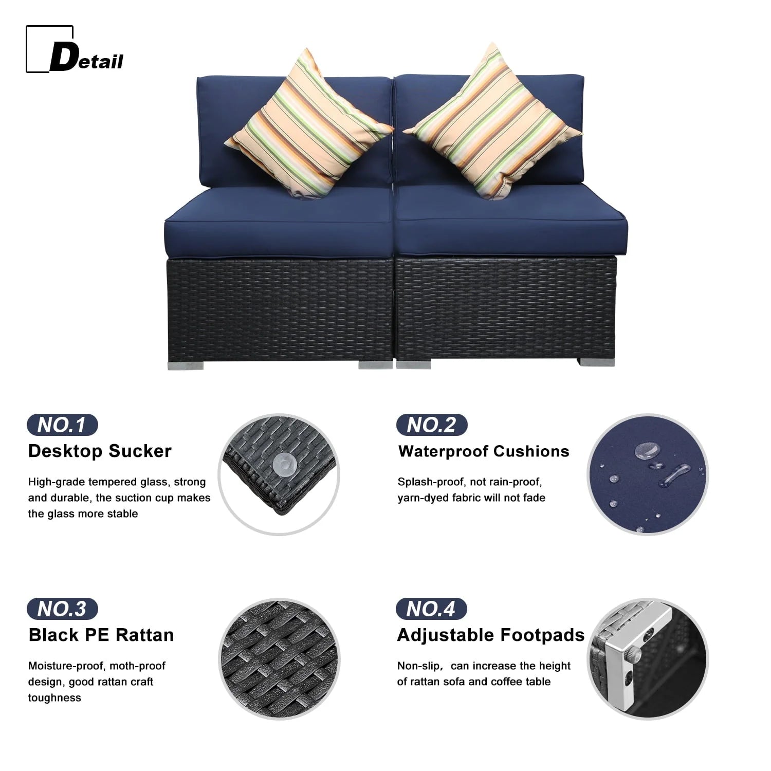 2 Piece Blue Outdoor Wicker Furniture Sets, Patio Sofa Conversation Sets Sectional Patio Furniture with Coffee Table, for Garden Lawn Backyard Poolside by LAZYLAND (Blue)