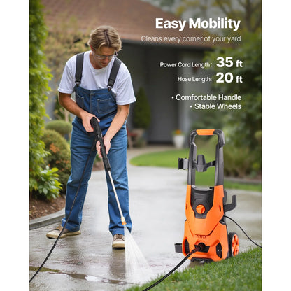 VEVOR Electric Pressure Washer, 4200 PSI Max 2.8 GPM Power Washer with 20 ft Hose, 4 Quick-Connect Nozzles and Foam Cannon, Suitable for Cars, Fences, Driveways, Patios