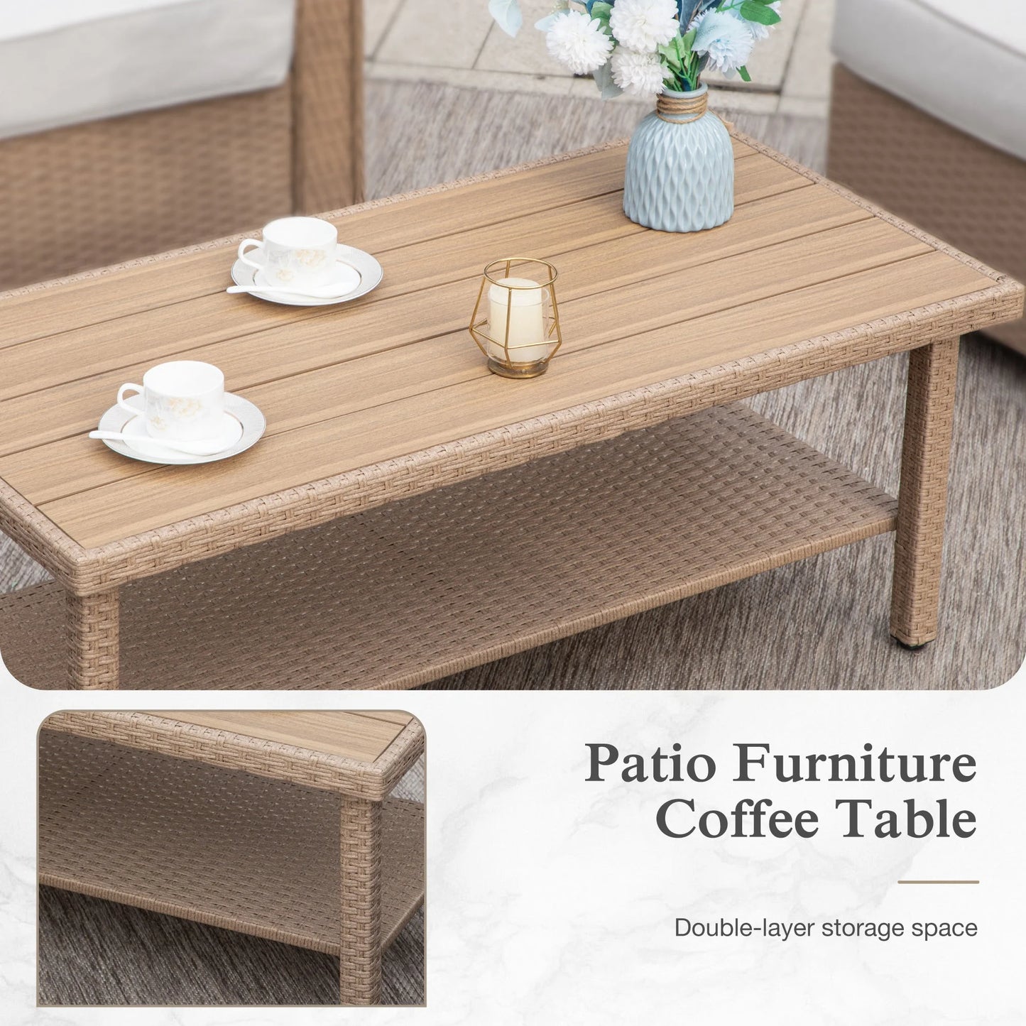 Sophia & William 6 Pieces Wicker Patio Furniture Set 7-Seat Outdoor Cushioned Conversation Set with Coffe Table, Beige