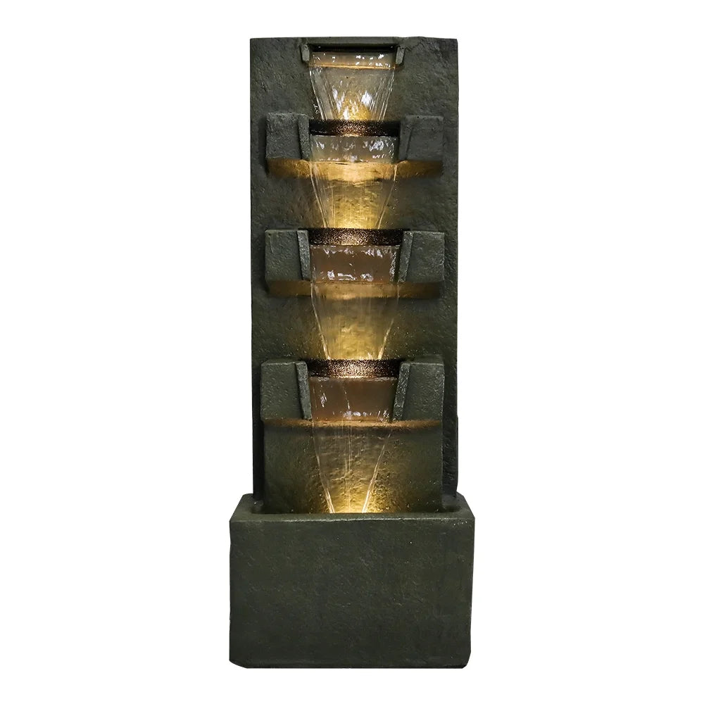 39.3-in High Floor Waterfall Fountain with LED Lights 5-Tier Water Fountain Outdoor Indoor Fiber Reinforced Concrete Fountain for Modern Patio Decor Garden, House, Office, Garden, Home Art Decor
