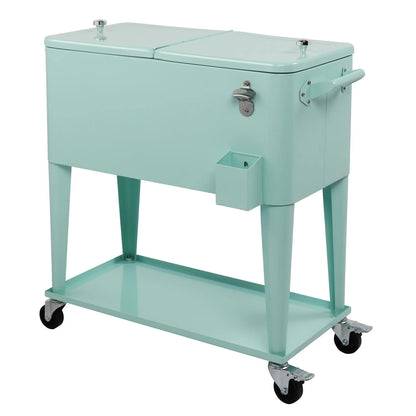EasingRoom Iron Spray Plastic Patio Cooler Cart with Tray Cooler with Shelf Green