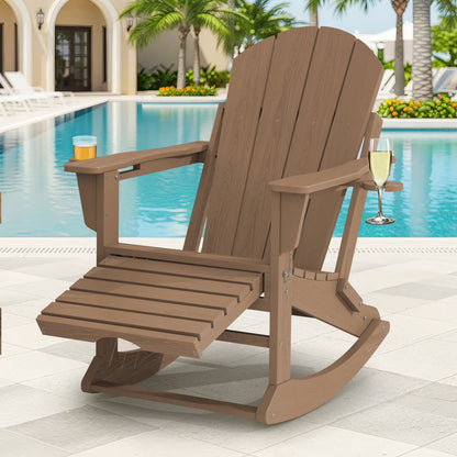 KINGYES Folding Adirondack Rocker Chair Set of 2 W/Footrest & Dual Cup Holders, HDPE Outdoor Patio Rocking Chair, Black