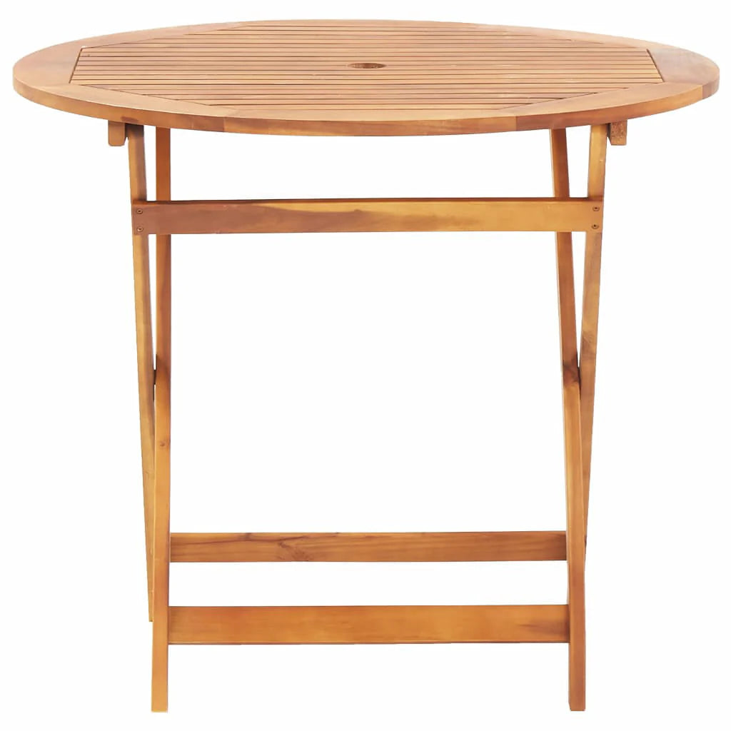 Topcobe 35.4" x 29.5" Solid Acacia Wood Bistro Table with A Umbrella Hole for Garden Patio, Brown