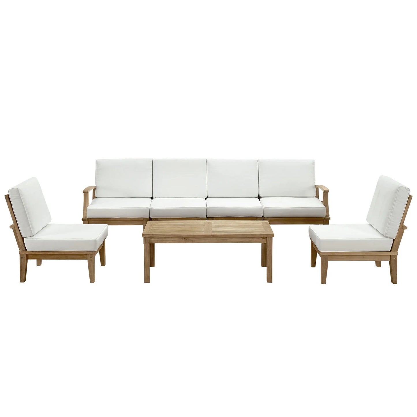Modway Marina 7 Piece Outdoor Patio Teak Set in Natural White