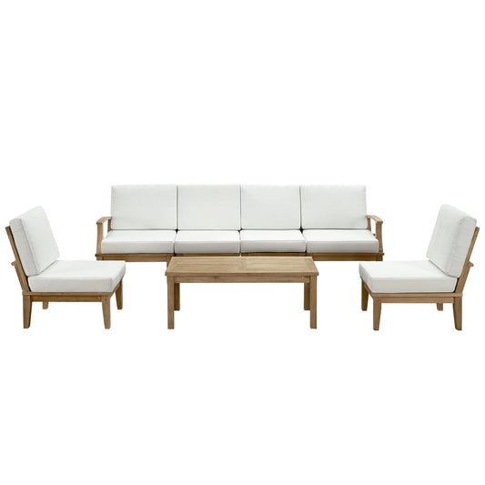 Modway Marina 7 Piece Outdoor Patio Teak Set in Natural White