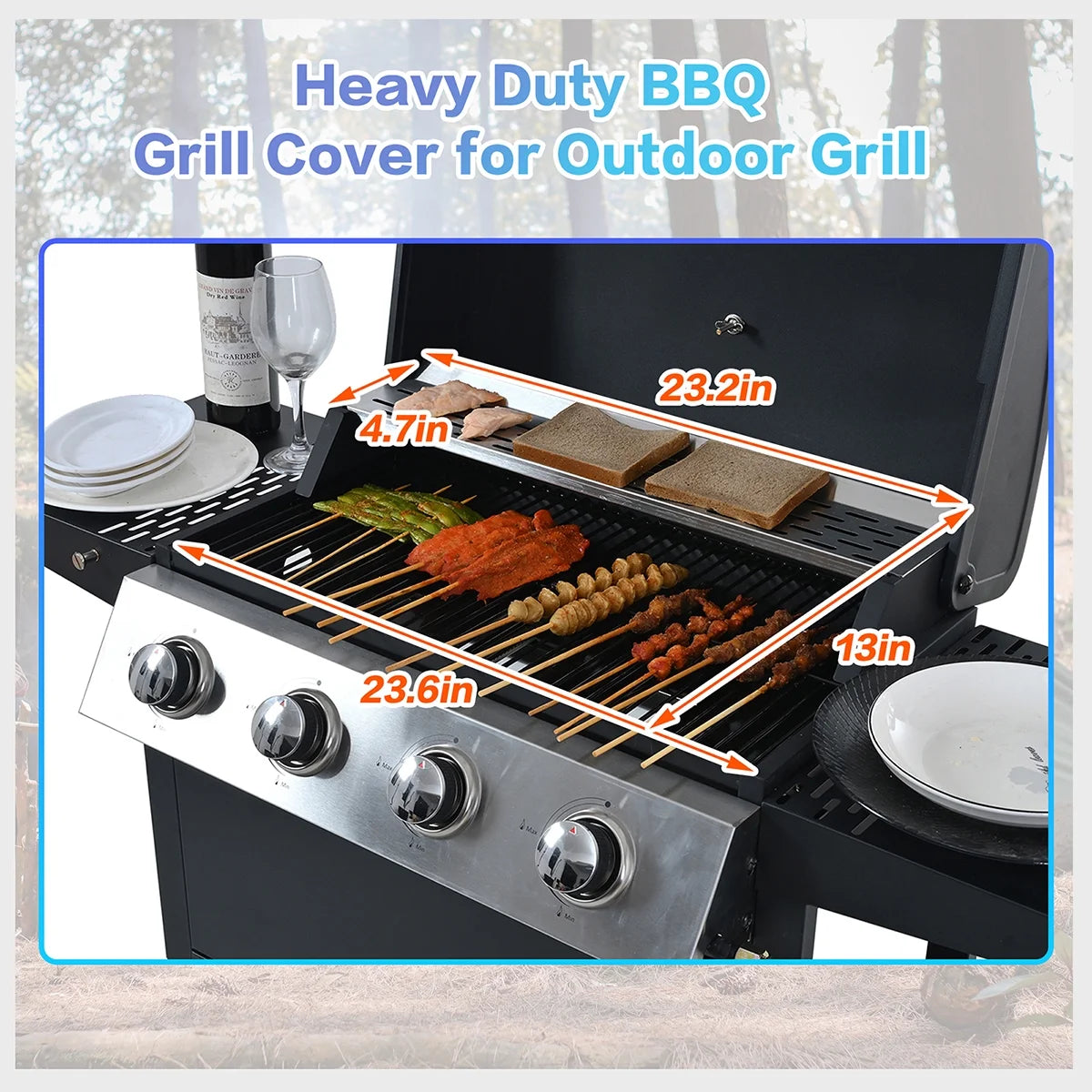Propane Gas 4 Burner Barbecue Grill, Stainless Steel 34,000 BTU Patio Garden Barbecue Grill with Two Shelves, Lid, Wheels and Bottle Opener
