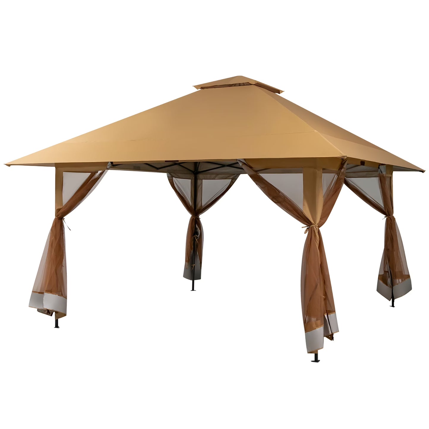 Gymax Outdoor Patio 13' x13' Pop Up Canopy Tent UV50+ Adjust Sun Protection w/Mesh Sidewall Khaki