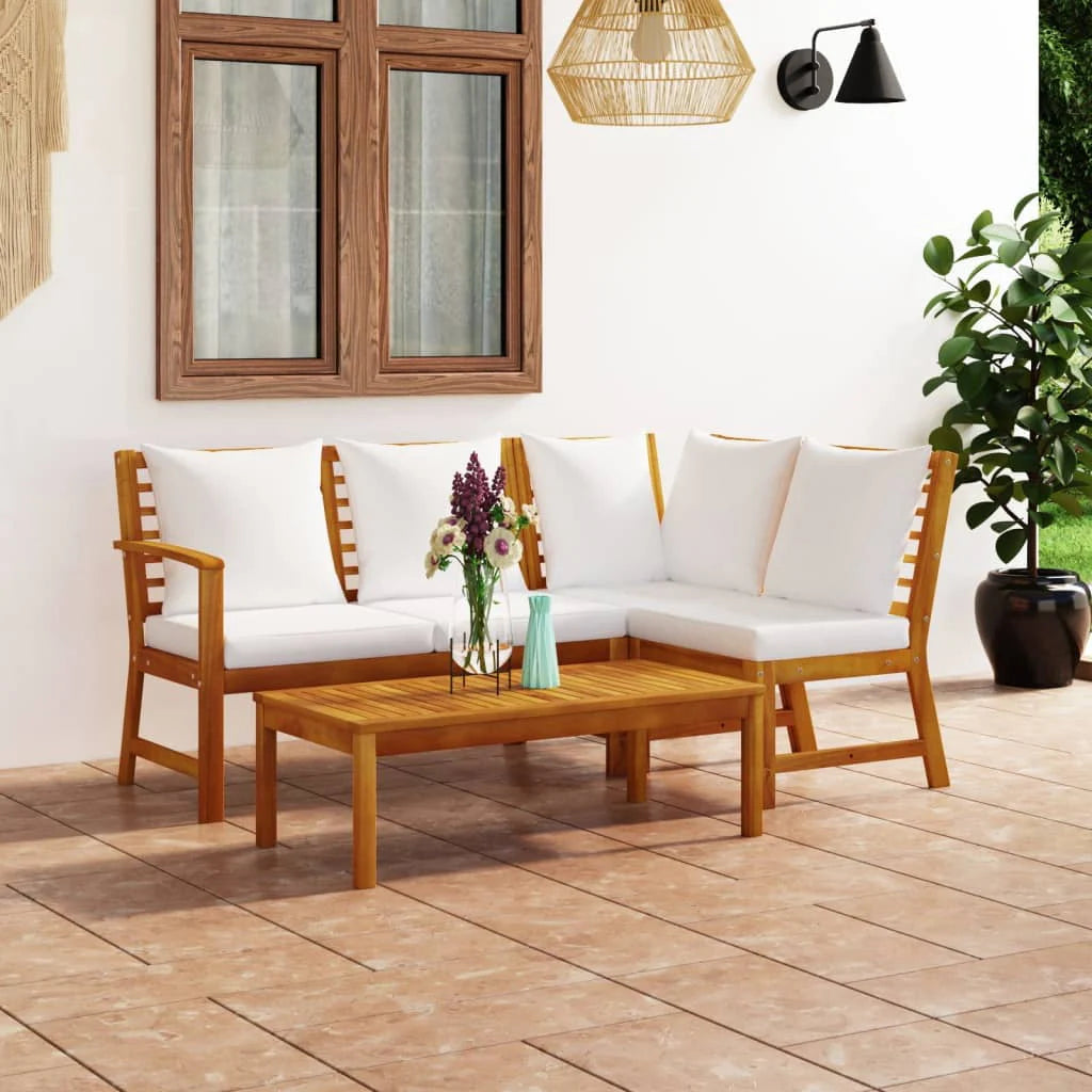 vidaXL 4 Piece Patio Lounge Set with Cushion Cream Solid Acacia Wood