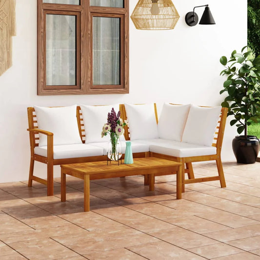 vidaXL 4 Piece Patio Lounge Set with Cushion Cream Solid Acacia Wood