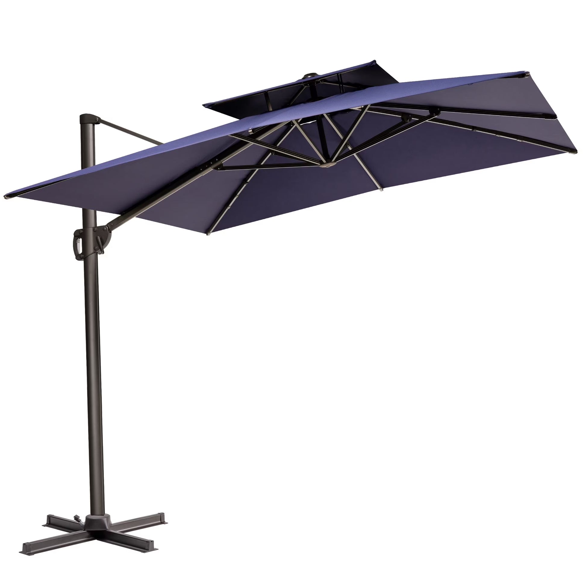 Pellebant 11 ft. x 9 ft. Rectangular Double Top Patio Cantilever Umbrella, Black