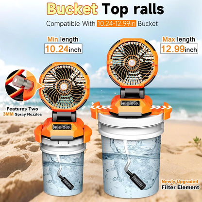 Portable Misting Fan - 30000mAh Battery Powered, 4-Speed Cooling Fan with Adjustable Spray, 120? Oscillation for Camping, Patio, Adjustable Base for 10-13in Water Tank(No Bucket Included)