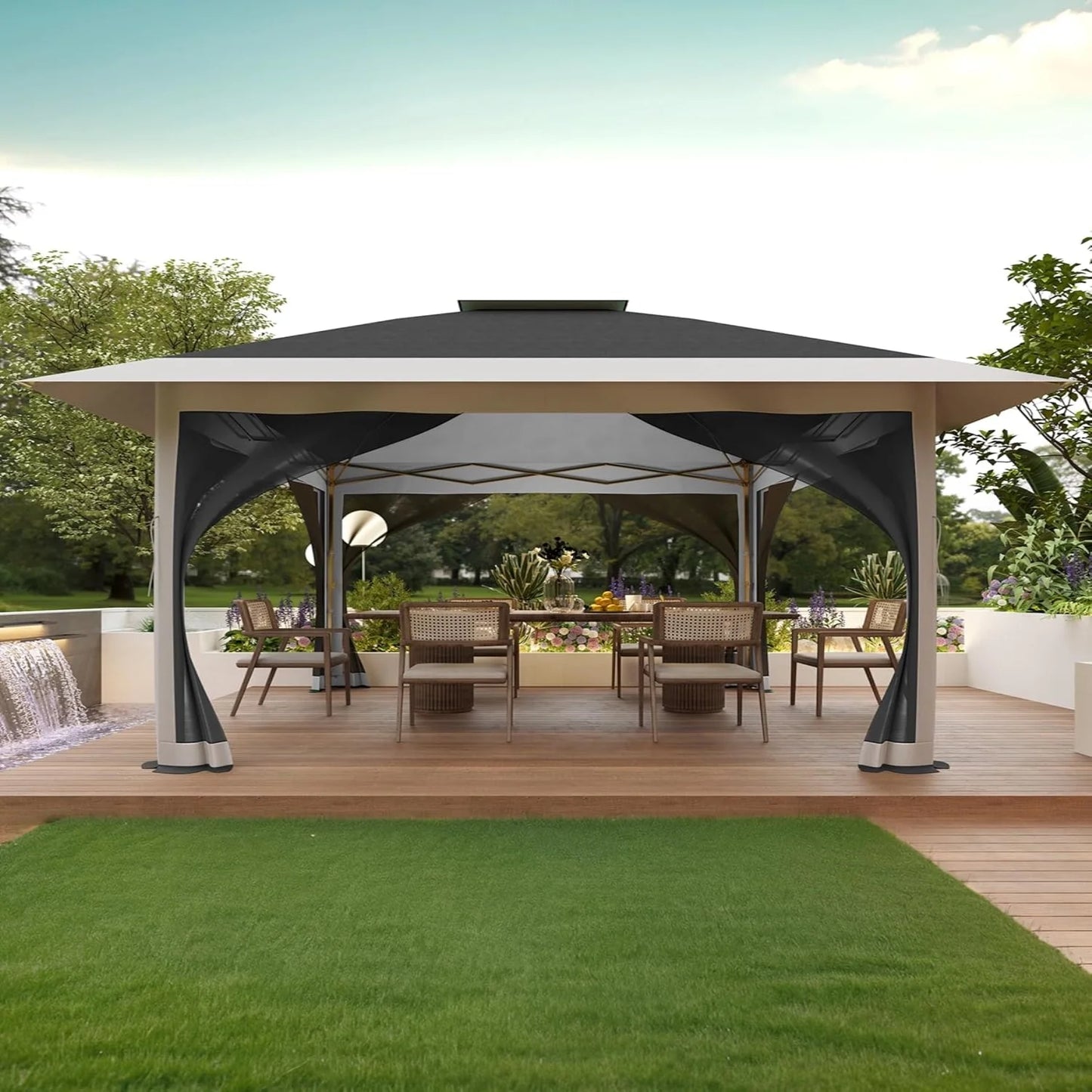 AOILE 13x13FT Pop-Up Patio Gazebo, Outdoor Canopy Tent with Mesh Walls, Double Roof & Carry Bag