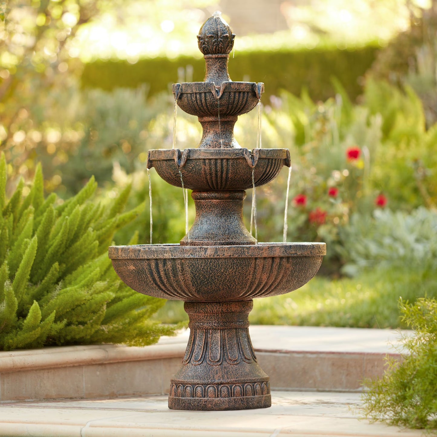 Ravenna 43" High Large Italian Indoor Outdoor Decor Faux Stone Floor Fountain Waterfall Outside Garden Patio