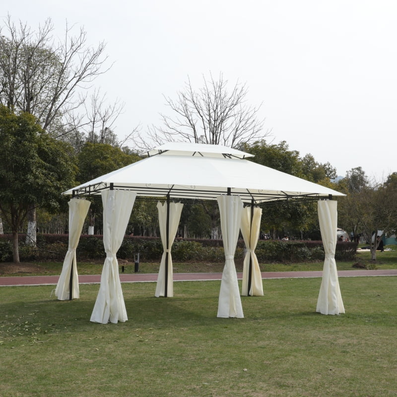 13x10 Outdoor Patio Gazebo Canopy Tent With Ventilated Double Roof And SideWall(Detachable Curtain Included On All Sides),Suitable for Lawn, Garden, Backyard and Deck,BEIGE