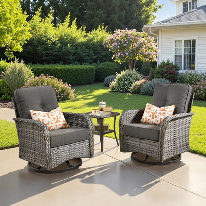 Ovios 5 Pieces Outdoor Patio Furniture Set High Back All Weather Wicker Conversation Set with Swivel Chairs & Coffee Table, Dark Gray