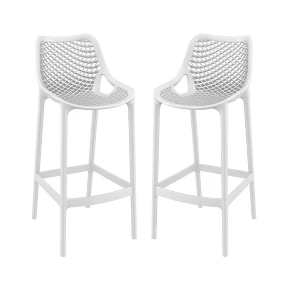 Home Square Polypropylene Patio Bar Stool in Taupe - Set of 2