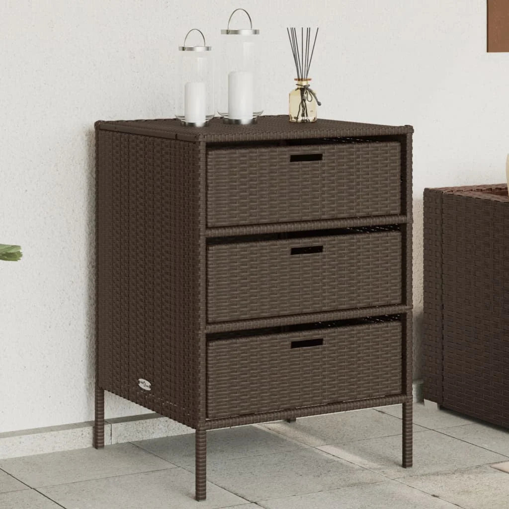 vidaXL Patio Storage Cabinet Brown 21.7"x23.2"x27.2" Poly Rattan