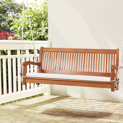 Gymax 2-Seat Patio Hanging Wooden Porch Swing Bench w/Cushion & Hanging Ropes