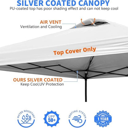 8x8 Canopy Replacement Top Cover,Waterproof Pop Up Canopy Replacement Cover with Air Vent Ropes for Outdoor Garden Patio Picnic Camping,Top Only(Top Only,245 * 245cm